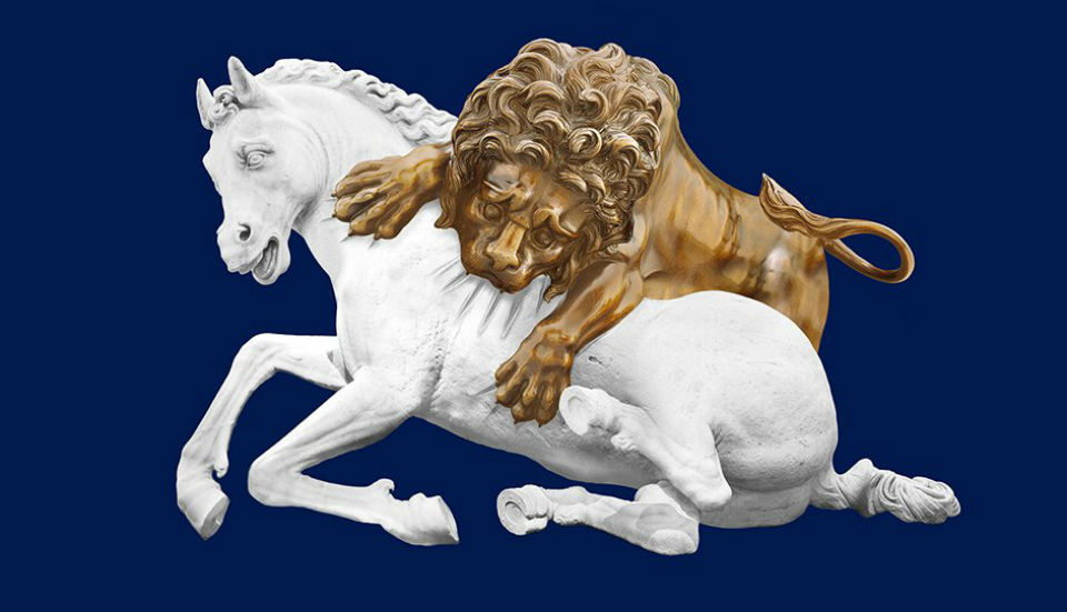 Lion attacking a horse 