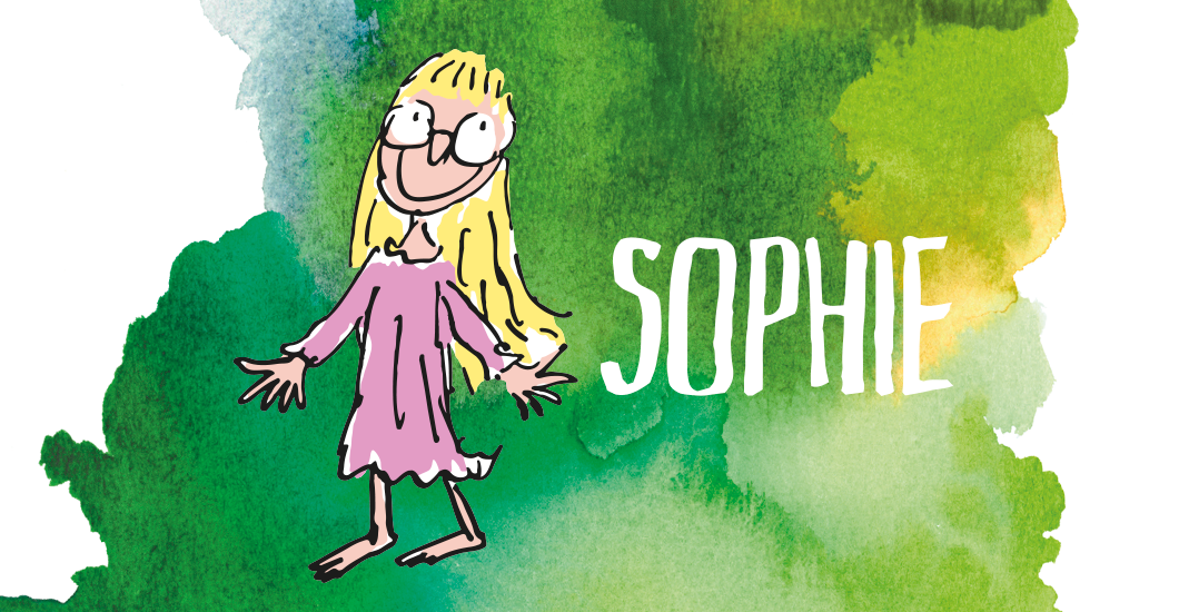An illustration by Quentin Blake of Roald Dahl's character Sophie standing still and smiling.