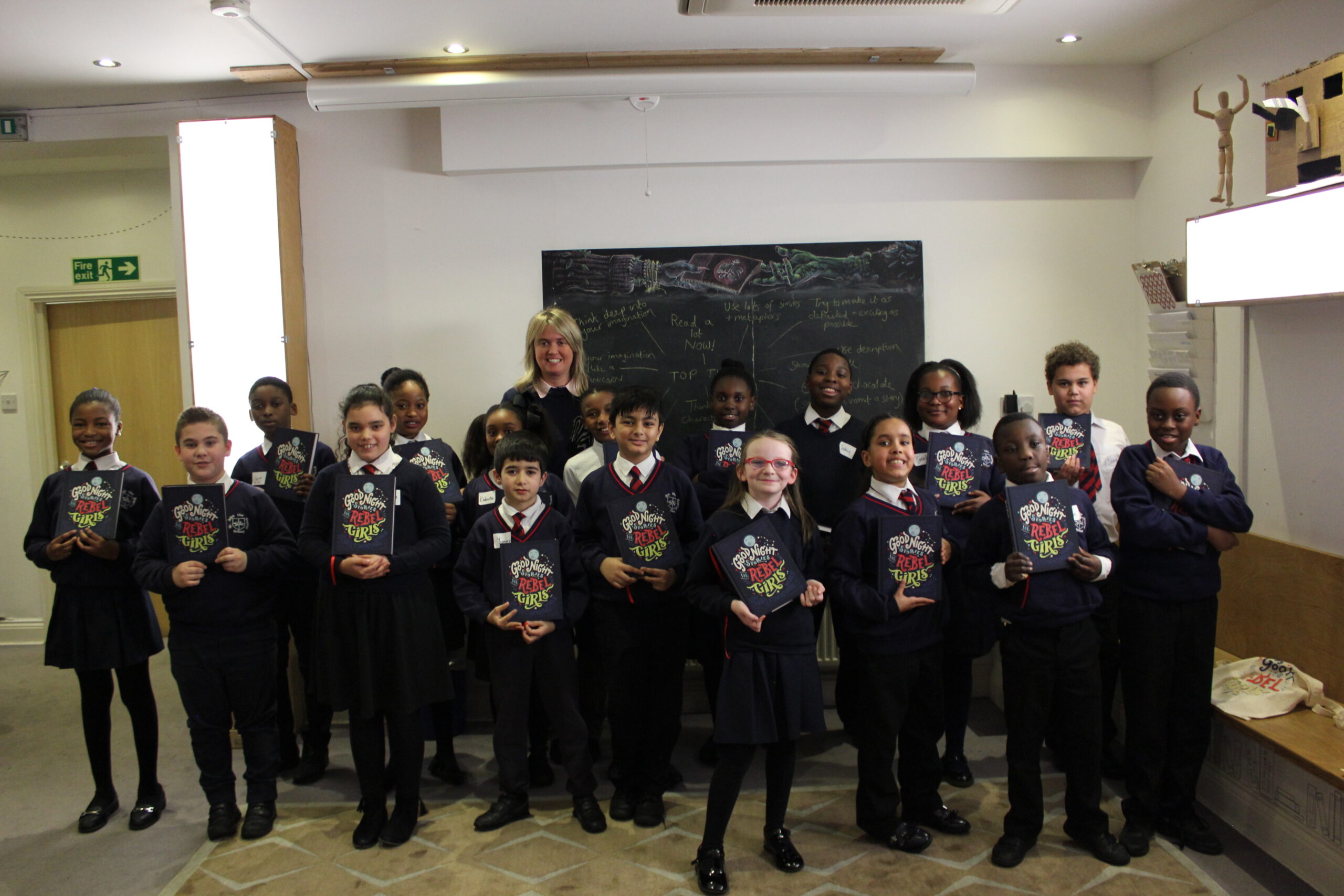 Year 5 at St John the Baptists School in Hackney after their 'Goodnight Stories for Rebel Girls' workshop