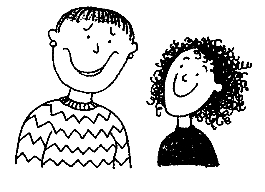 An illustration of social worker Elaine with Tracy Beaker who is smiling at her