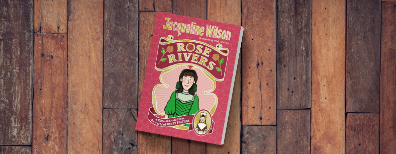 A photo of the book Rose Rivers by Jacqueline Wilson on a wooden background