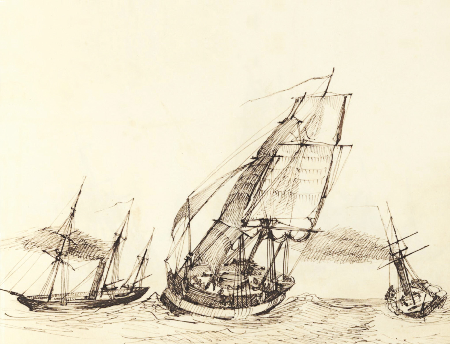 Parting company with Erebus, 4 June 1845’: a sketch by Owen Stanley, an officer on HMS Blazer.