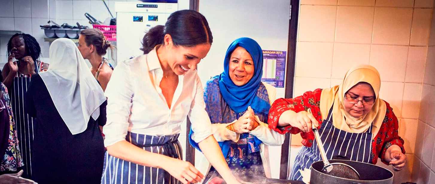 HRH The Duchess of Sussex with members of the Hubb Community Kitchen