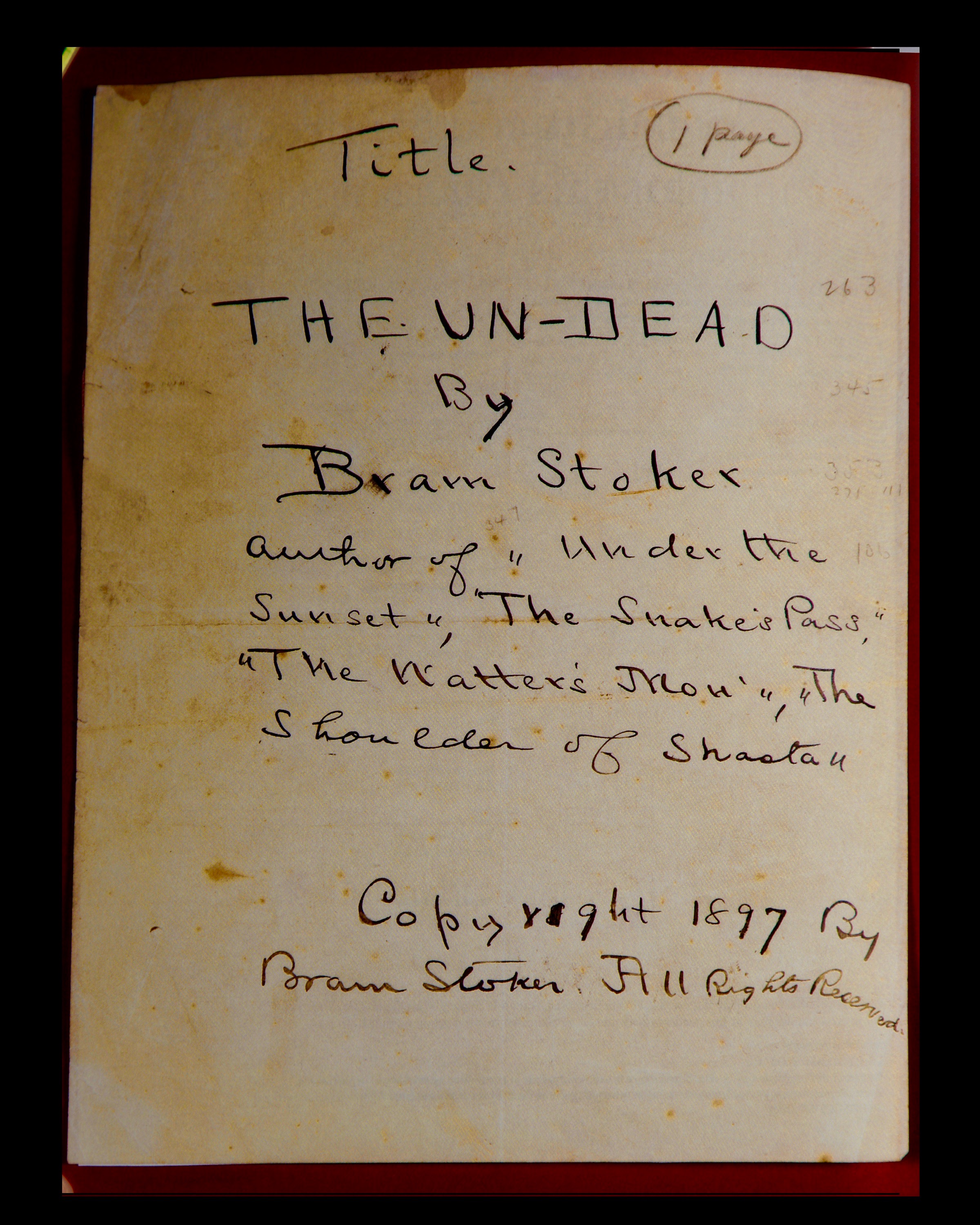 Dracula's original title, 'The Undead'. Photo: The Bram Stoker Estate