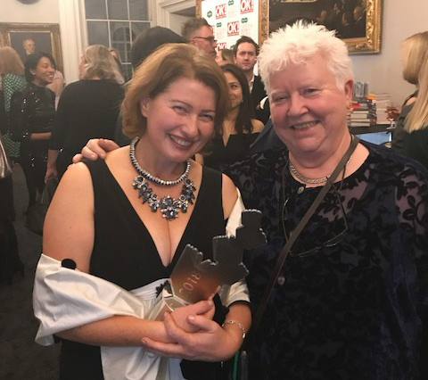 Belinda Bauer celebrates her win with fellow author Val McDermid