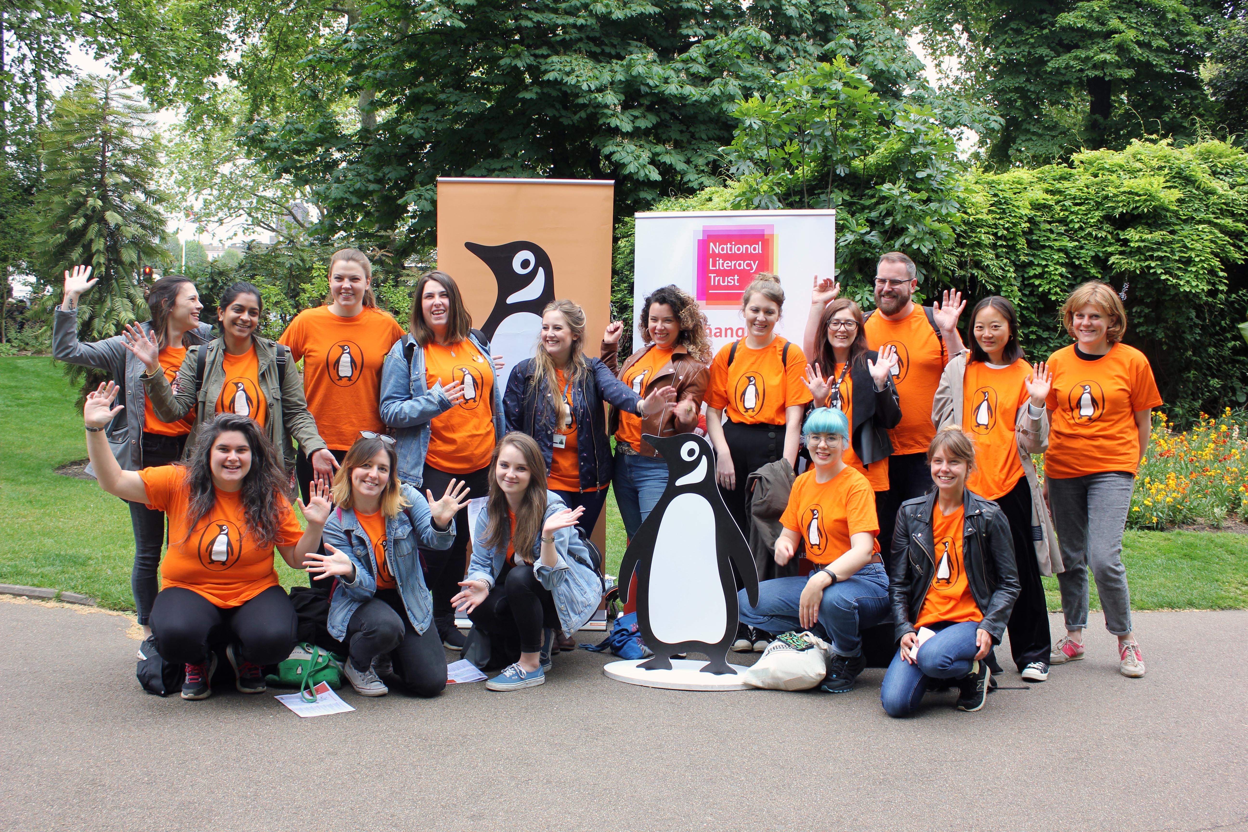 Some of the Penguin Random House staff at the walk's starting line, in Embankment Gardens