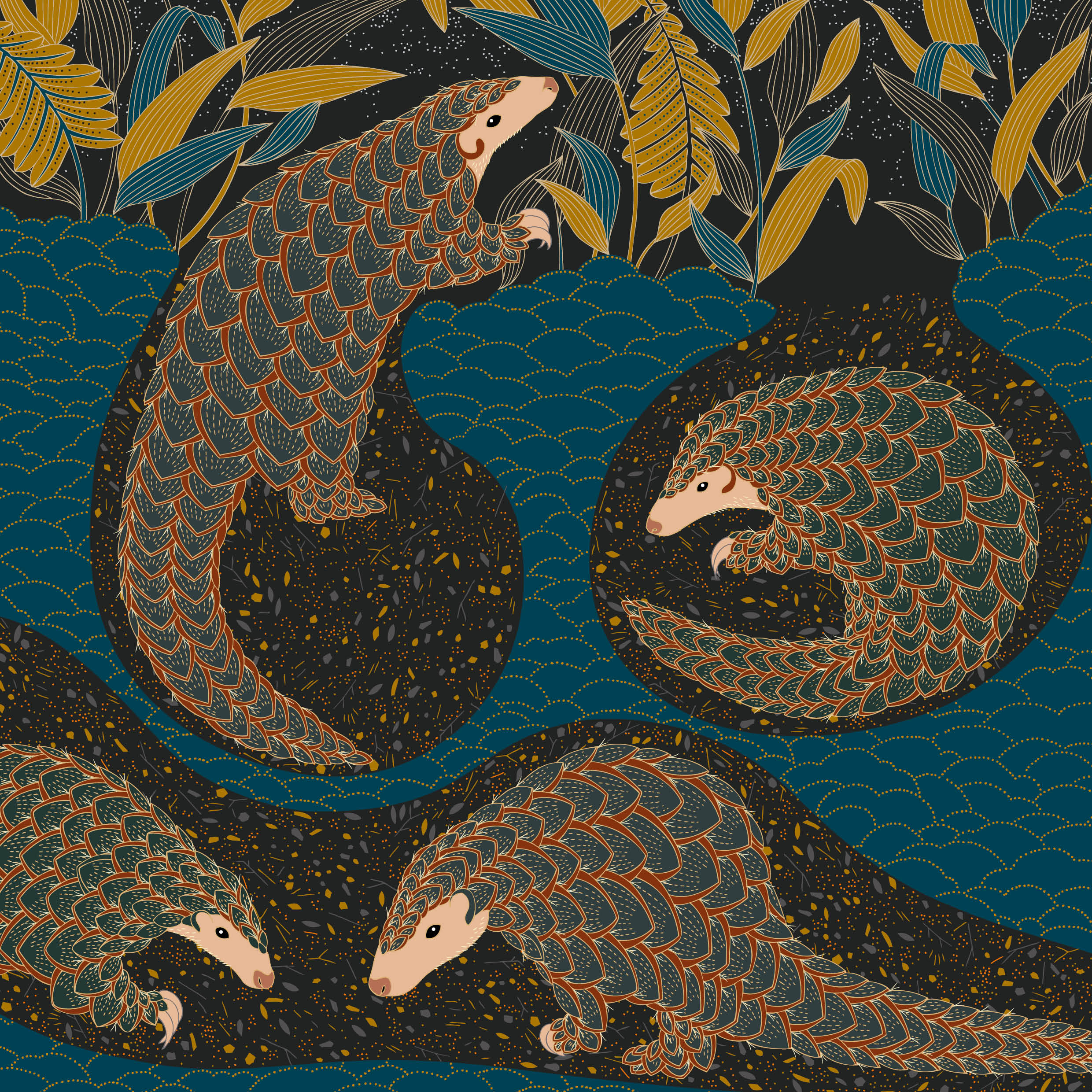 An illustration by Millie Marotta of a pangolin
