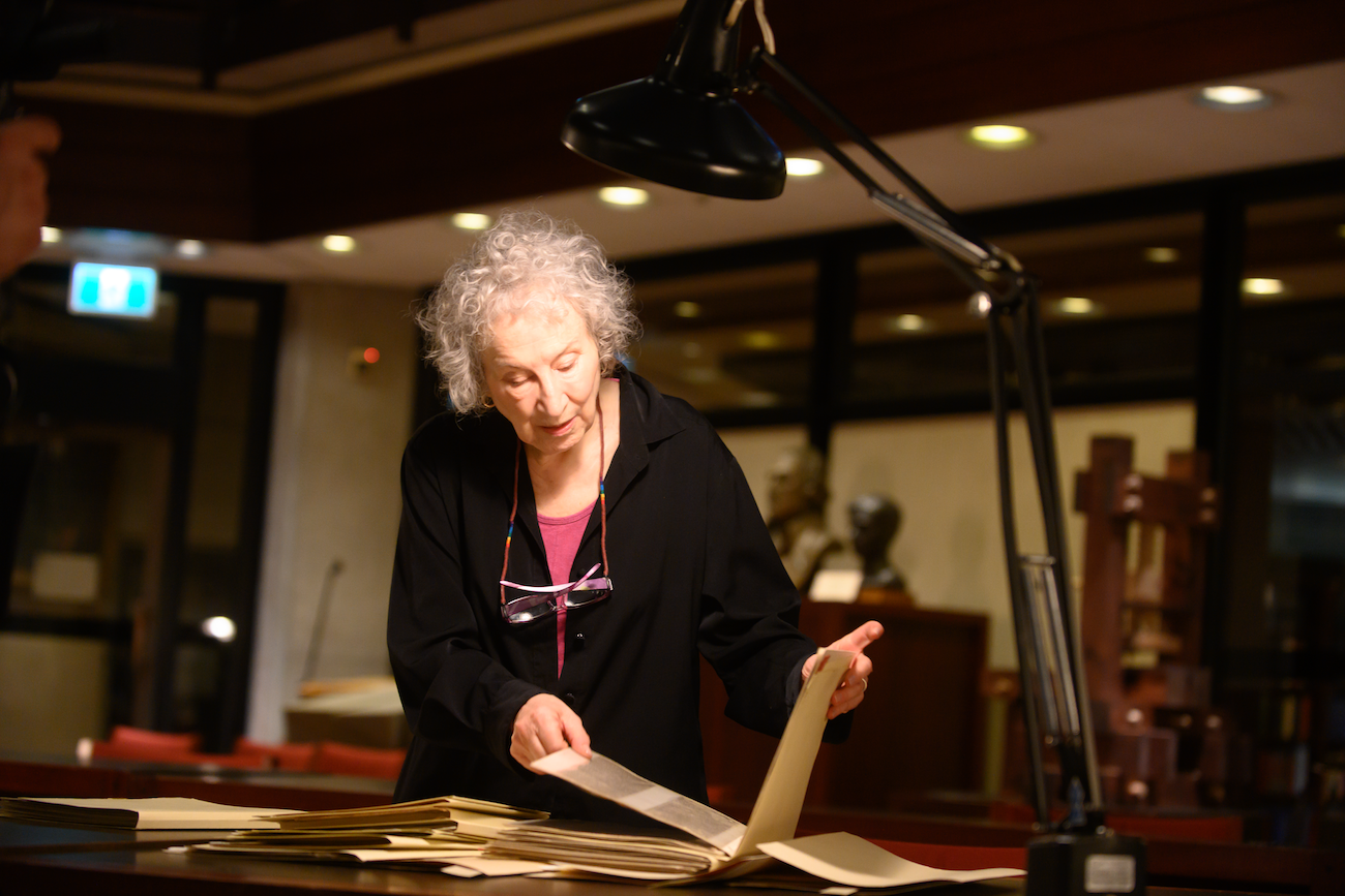 Margaret Atwood examining archives for The Testaments