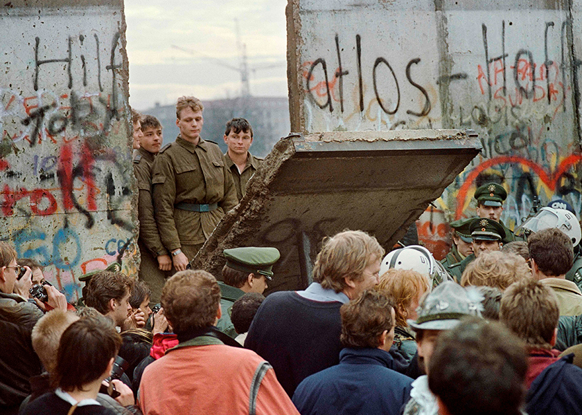 The Berlin Wall comes down on November 9th, 1989. Photo: Getty