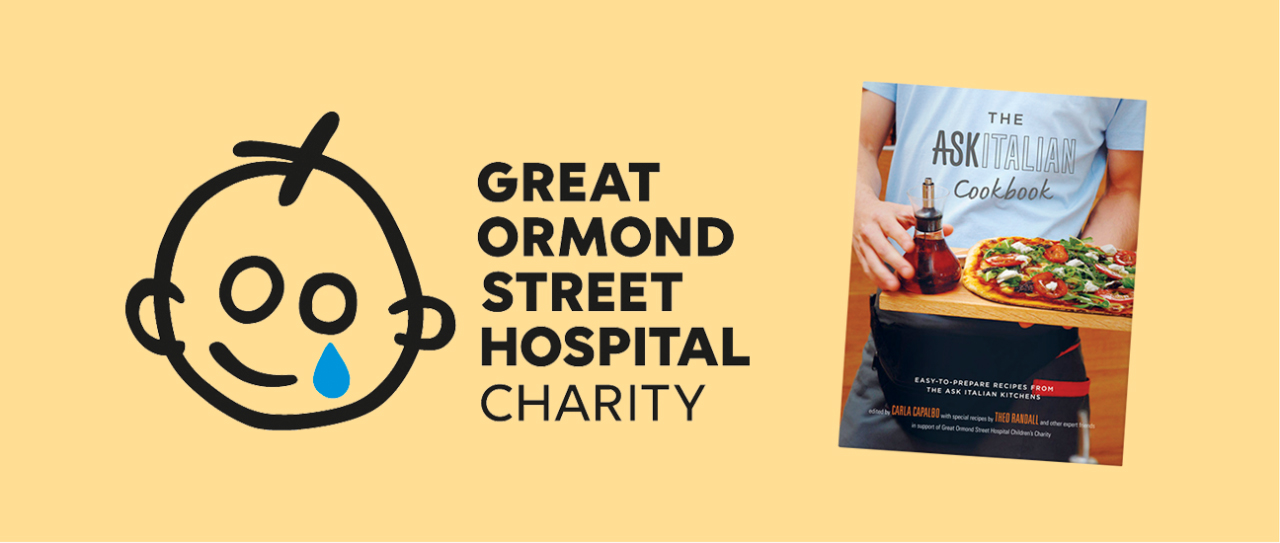 The Great Ormond Street Hospital logo & the Ask Italian cookbook