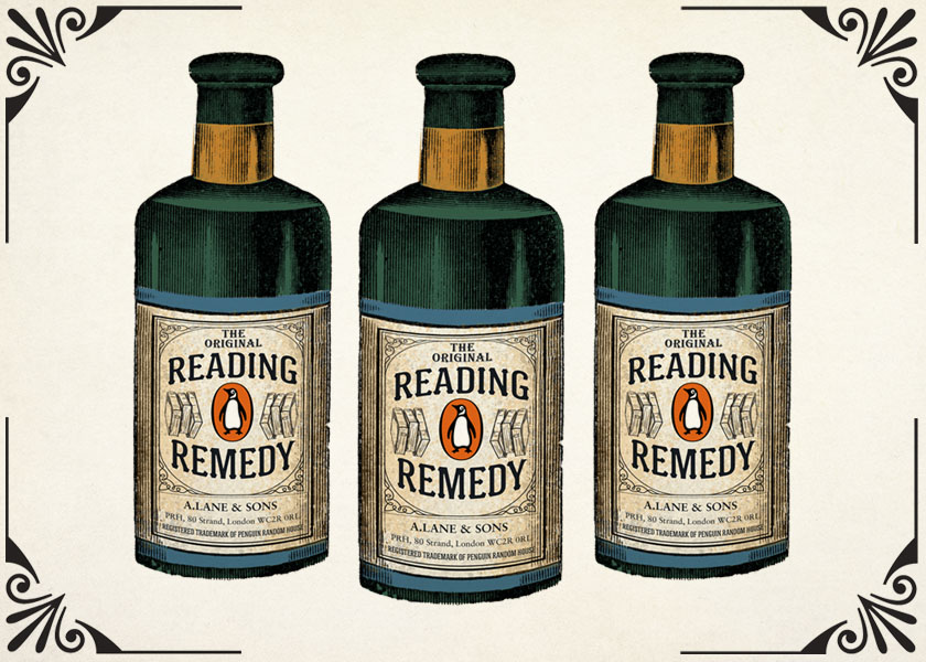 An illustration of three medicine bottles featuring the iconic Penguin logo.