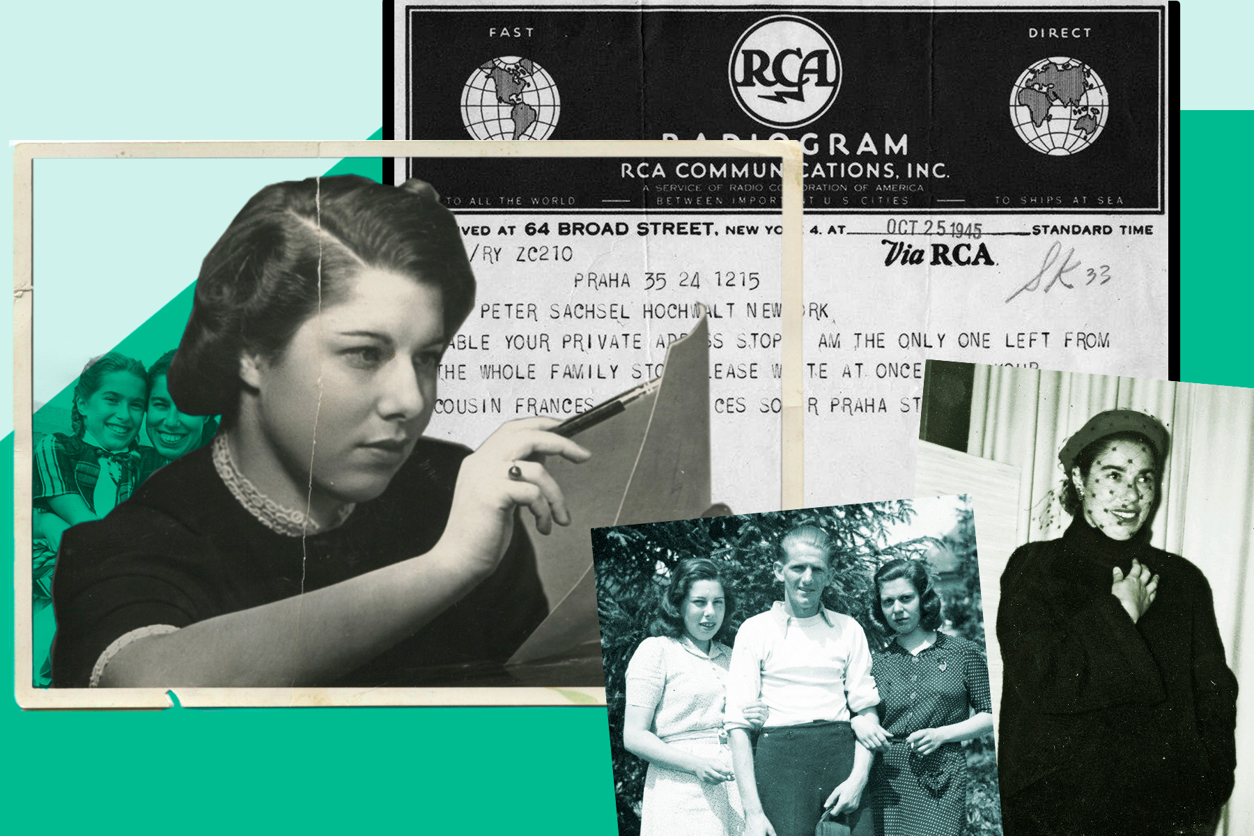 A collage of tickets, imagery and black and white photos of Franci Epstein.