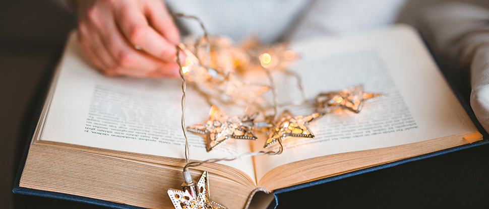 image of book and christmas lights