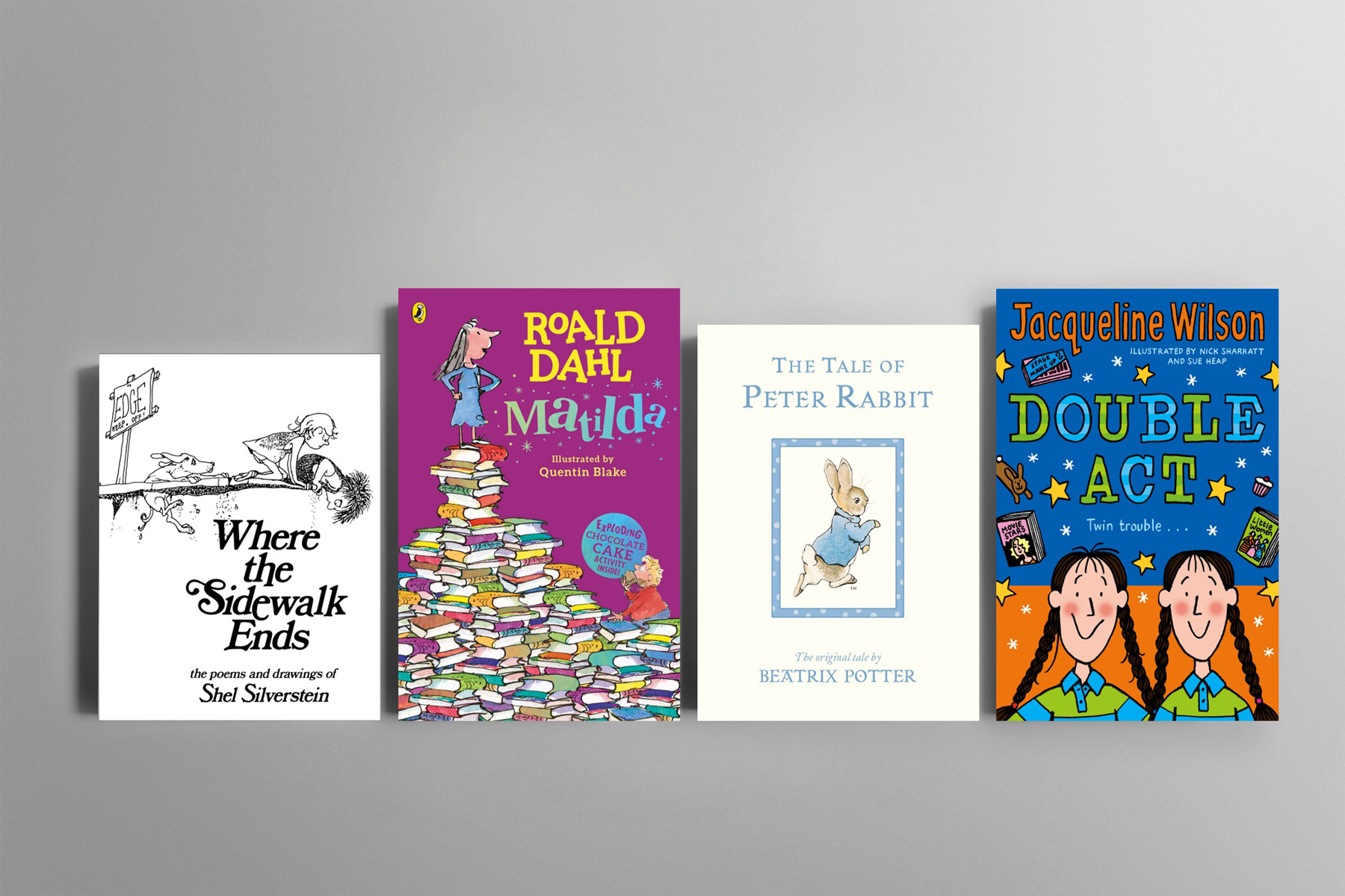 Children's classics Matilda, The Tale of Peter Rabbit, Double Act, and Where the Sidewalk Ends
