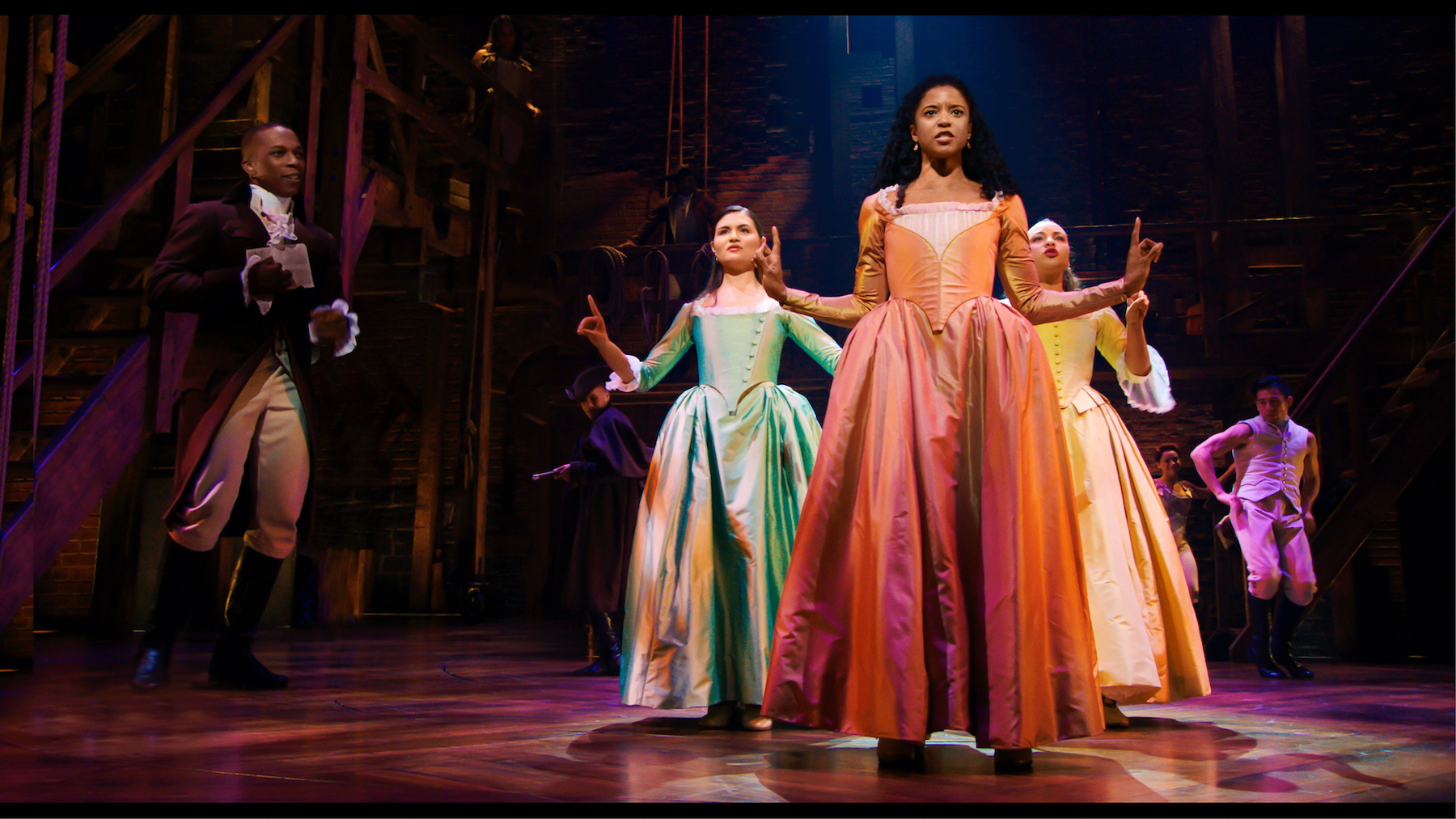 The Schuyler Sisters in Hamilton: An American Musical. Image: Disney+