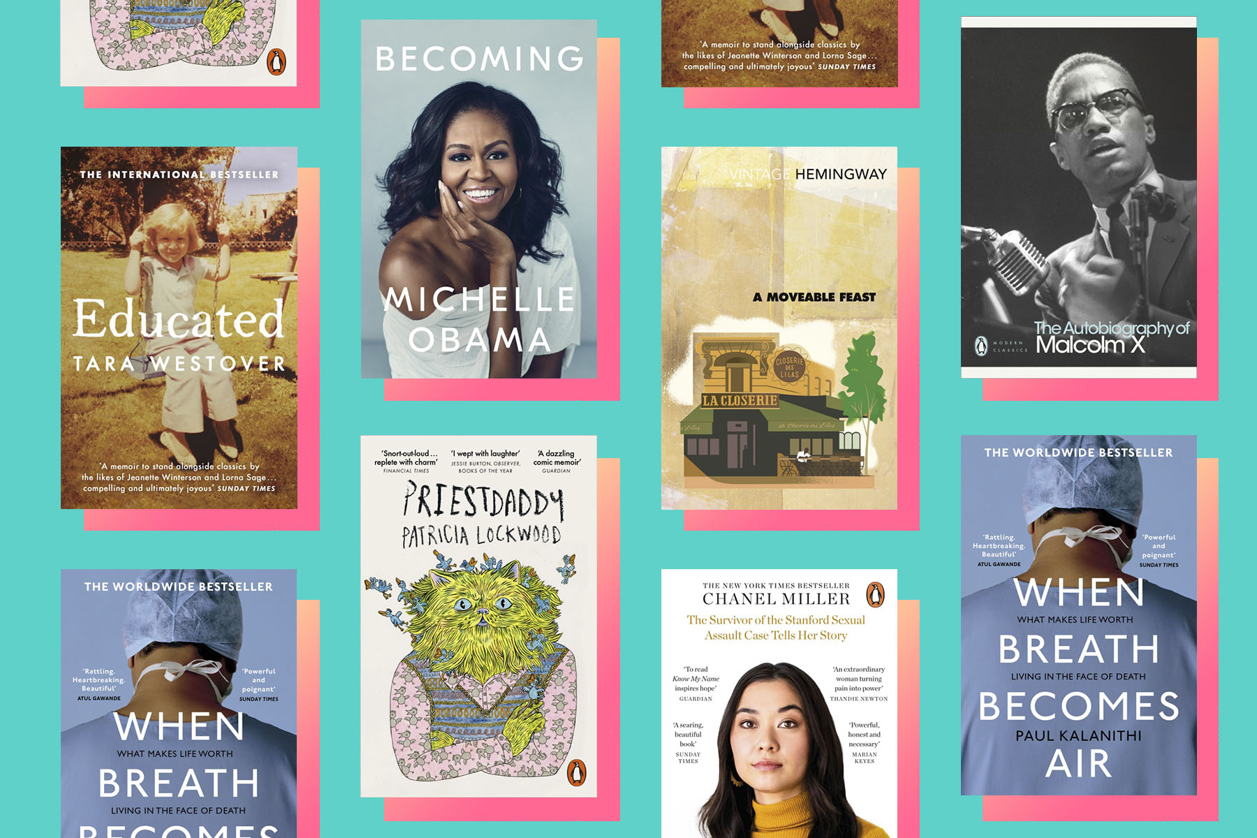 The best memoirs of all time including Michelle Obama's Becoming, Paul Kalanithi's When Breath Becomes Air, Chanel Miller's Know My Name and Patricia Lockwood's Priestdaddy.