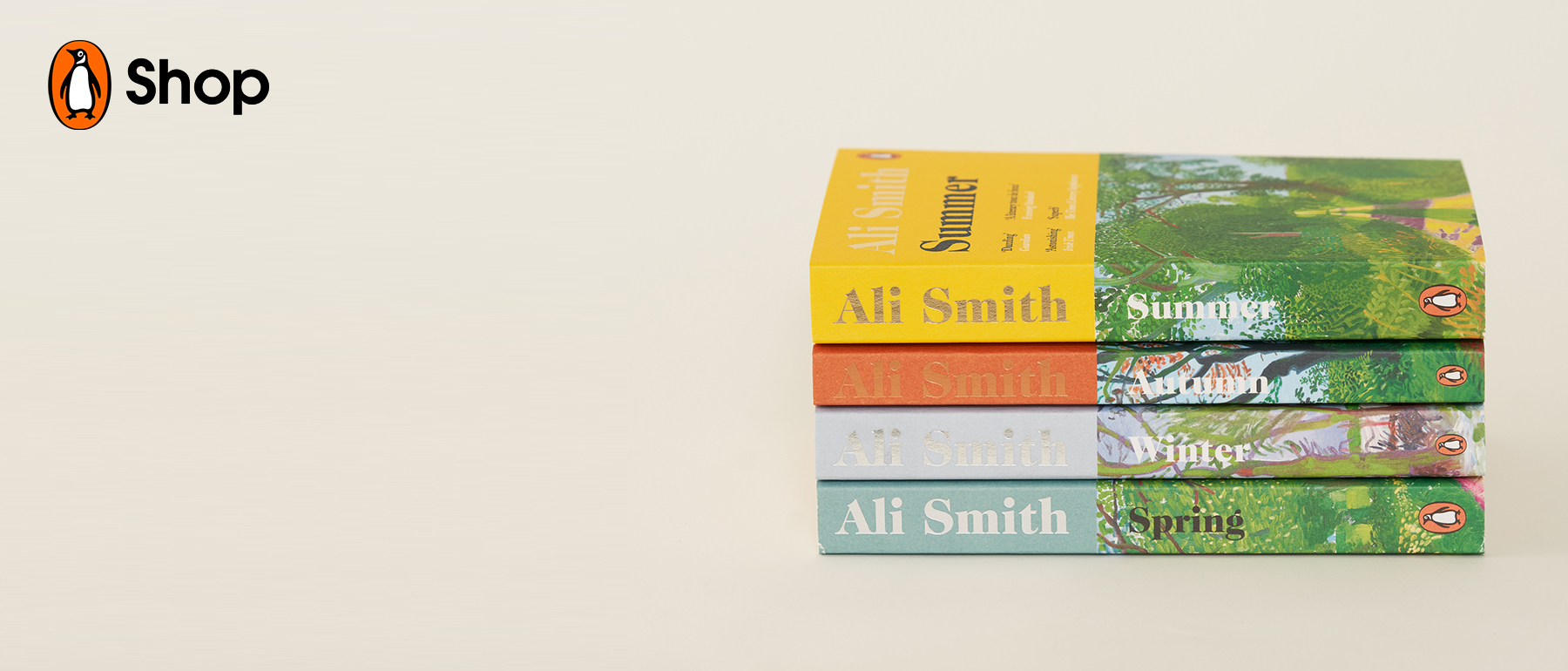 Ali Smith paperbacks in a stack on white background