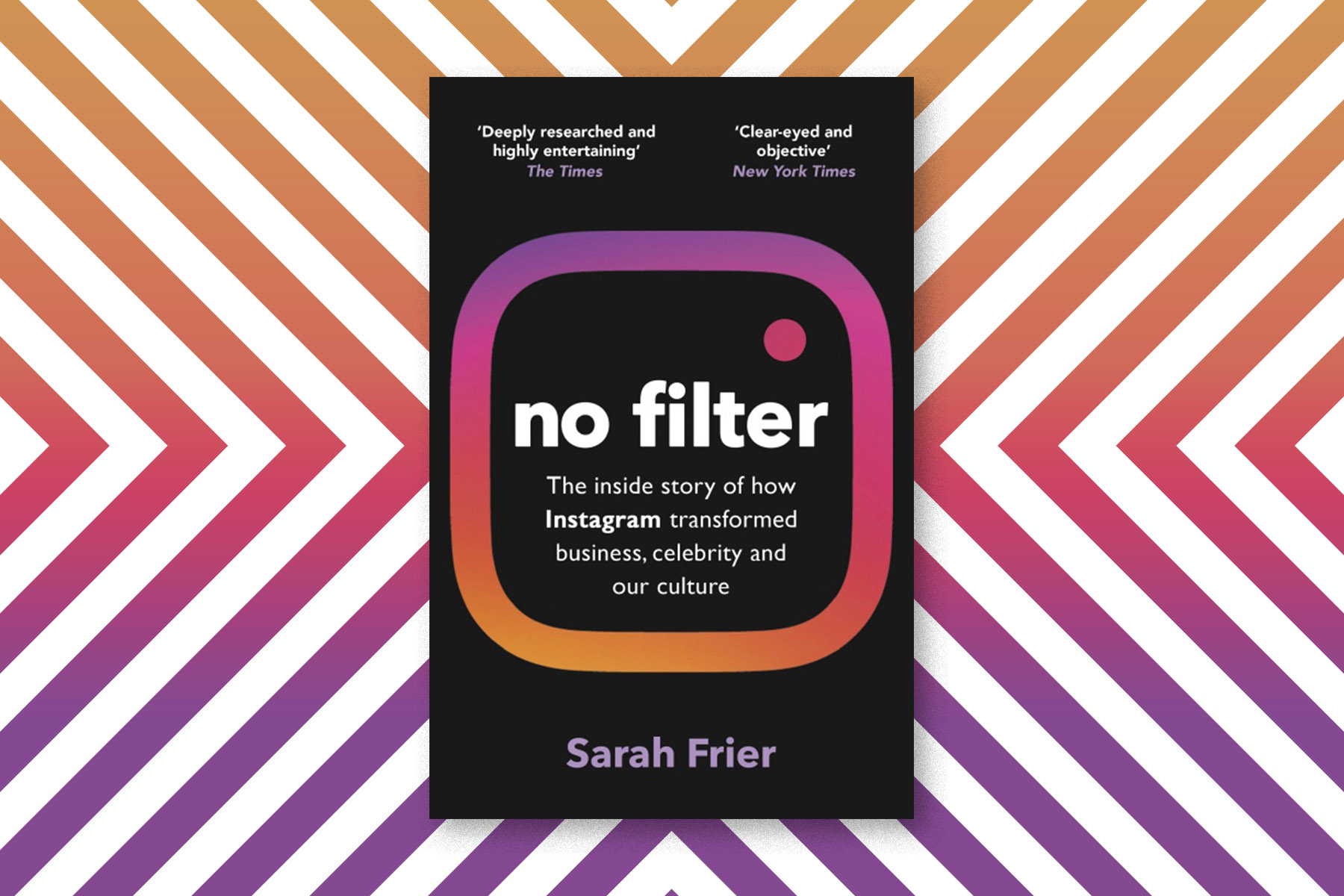 The cover of No Filter on top of a background of multicoloured arrows