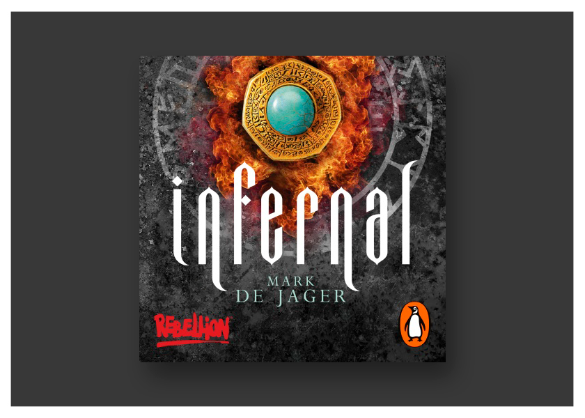 The audiobook of Infernal by Mark De Jager on a dark grey background.