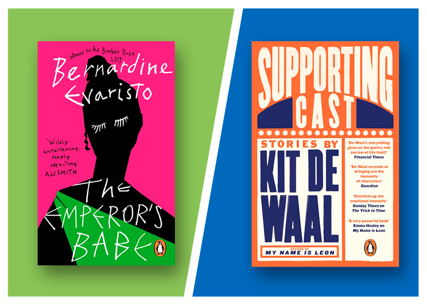 The covers for Bernardine Evaristo's The Emperor's Babe and Kit de Waal's Supporting Cast.