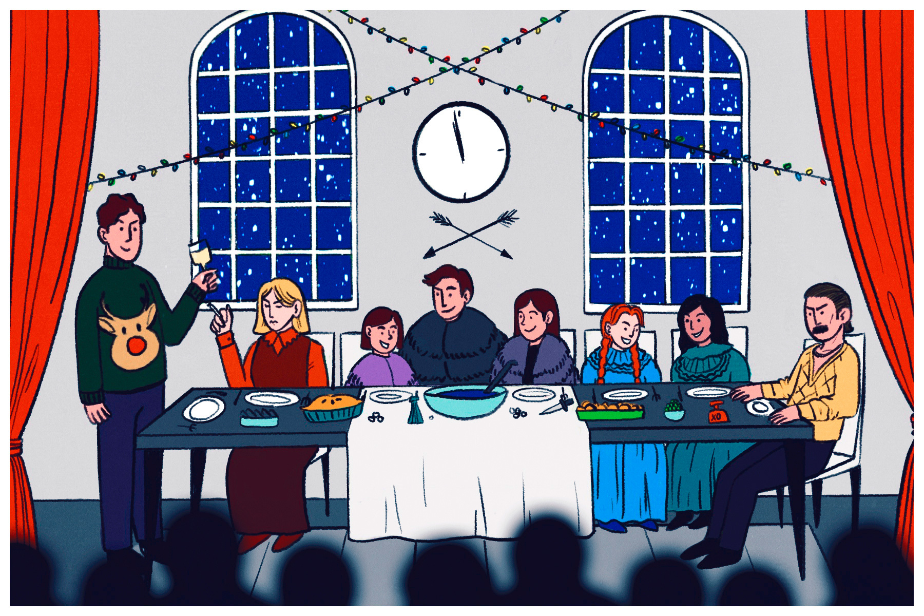 An illustration of literary characters sharing a table