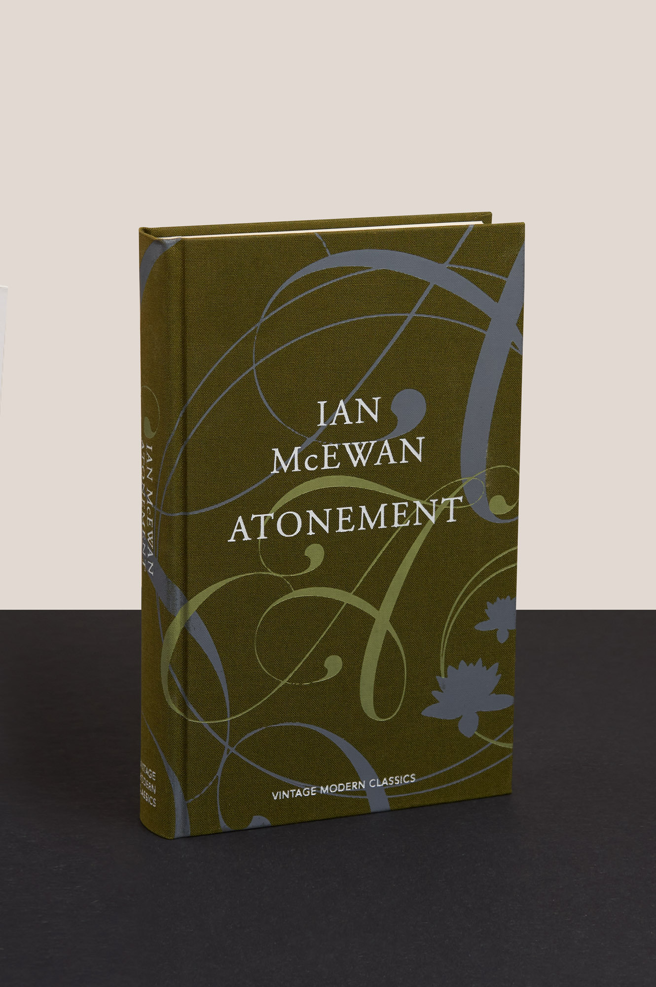 A photograph of a cloth-bound hardback cover of Atonement