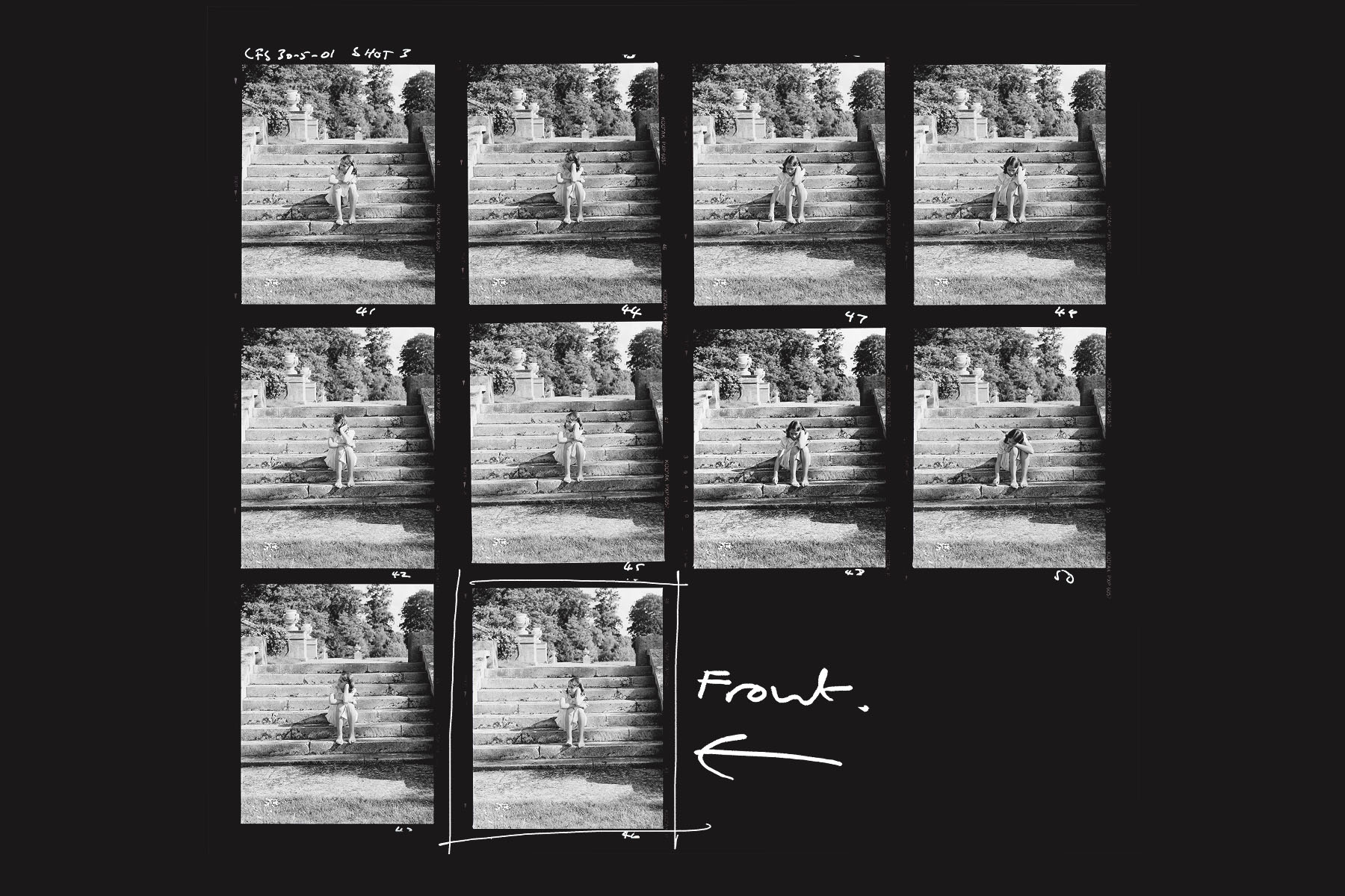 Contact sheets from the photoshoot.