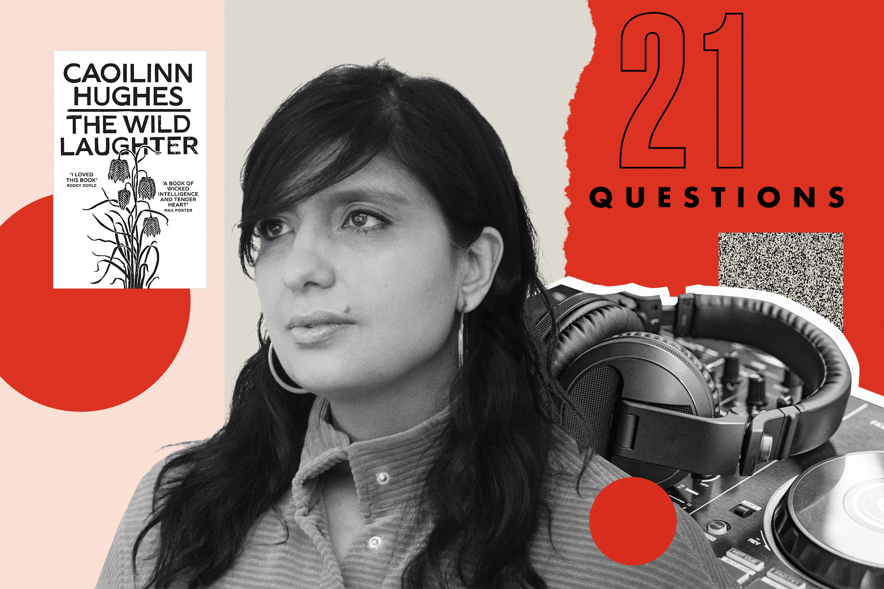 A photo of Nikita Lalwani, author of You People, side-by-side with the interview title, 21 Questions, on a red and grayscale background.
