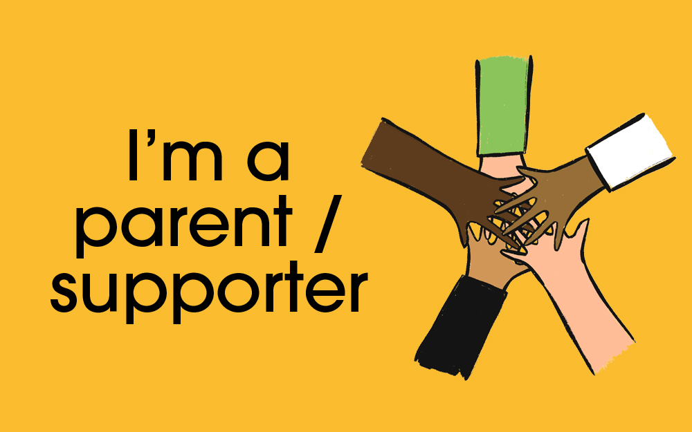 'I'm a parent/supporter' text, with illustration of stars coming out of a book