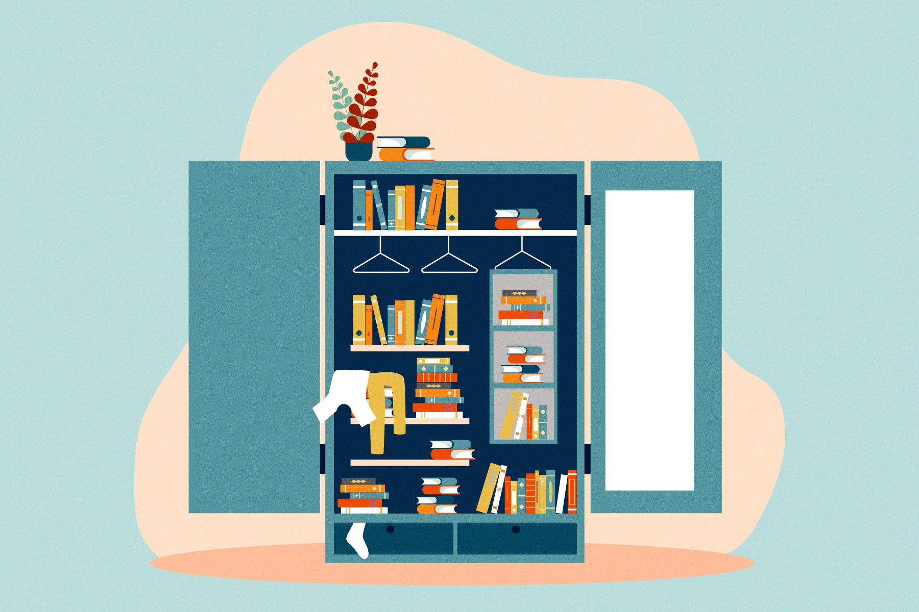 Illustration of wardrobe full of books