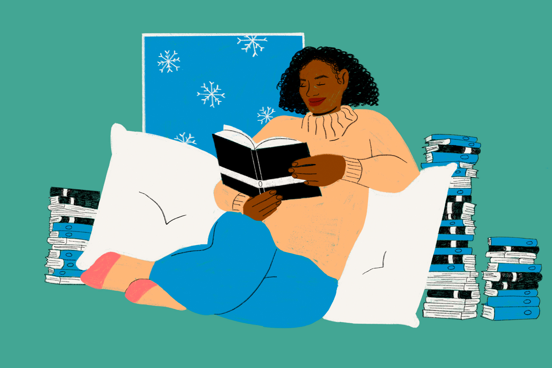 An illustration of a person reading a Penguin Classic