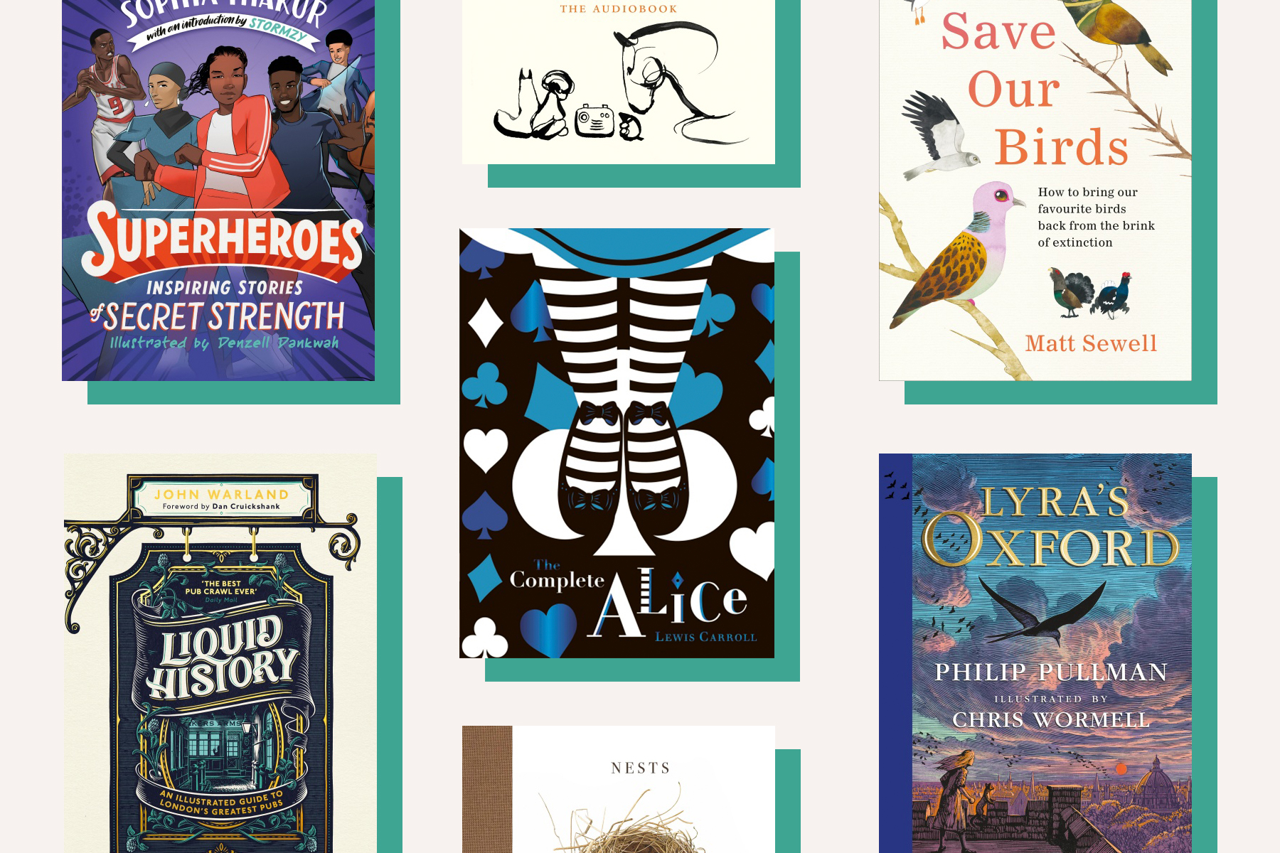 Some of the year's most beautiful books against a cream background.