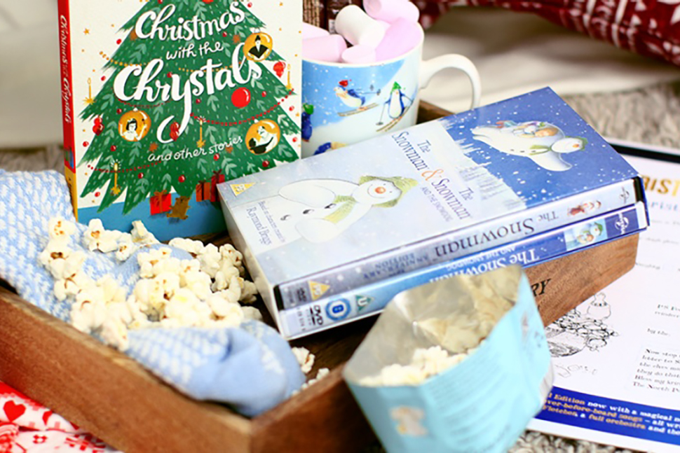 Christmas Eve Box with popcorn, hot chocolate and The Snowman DVD