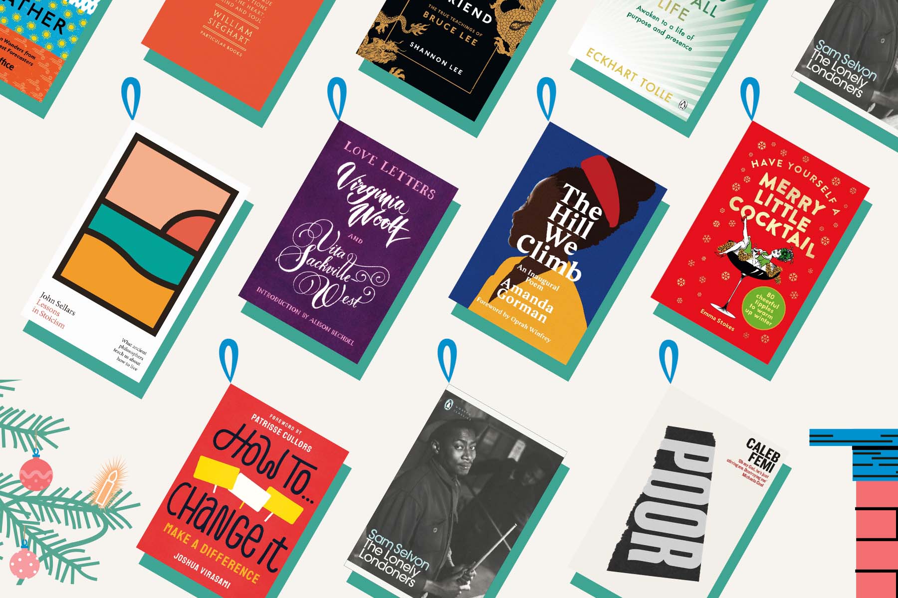 A flatlay of covers of books that make great stocking-stuffers. Image: Ryan MacEachern/Penguin