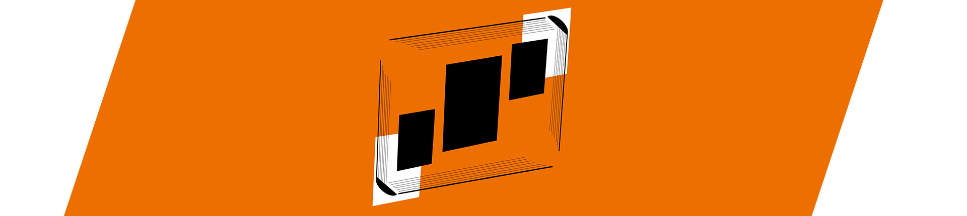 Bold, graphic of three prospective book covers in orange, black and white