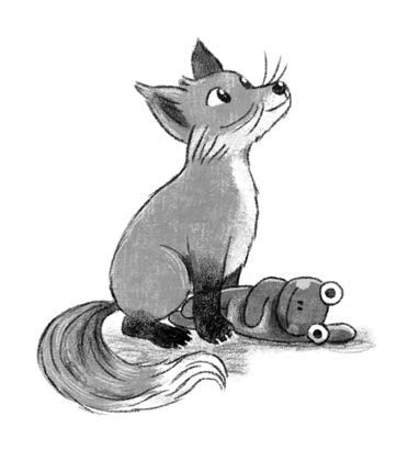 An illustration from The Last Firefox of the character Cadno sitting with his soft toy