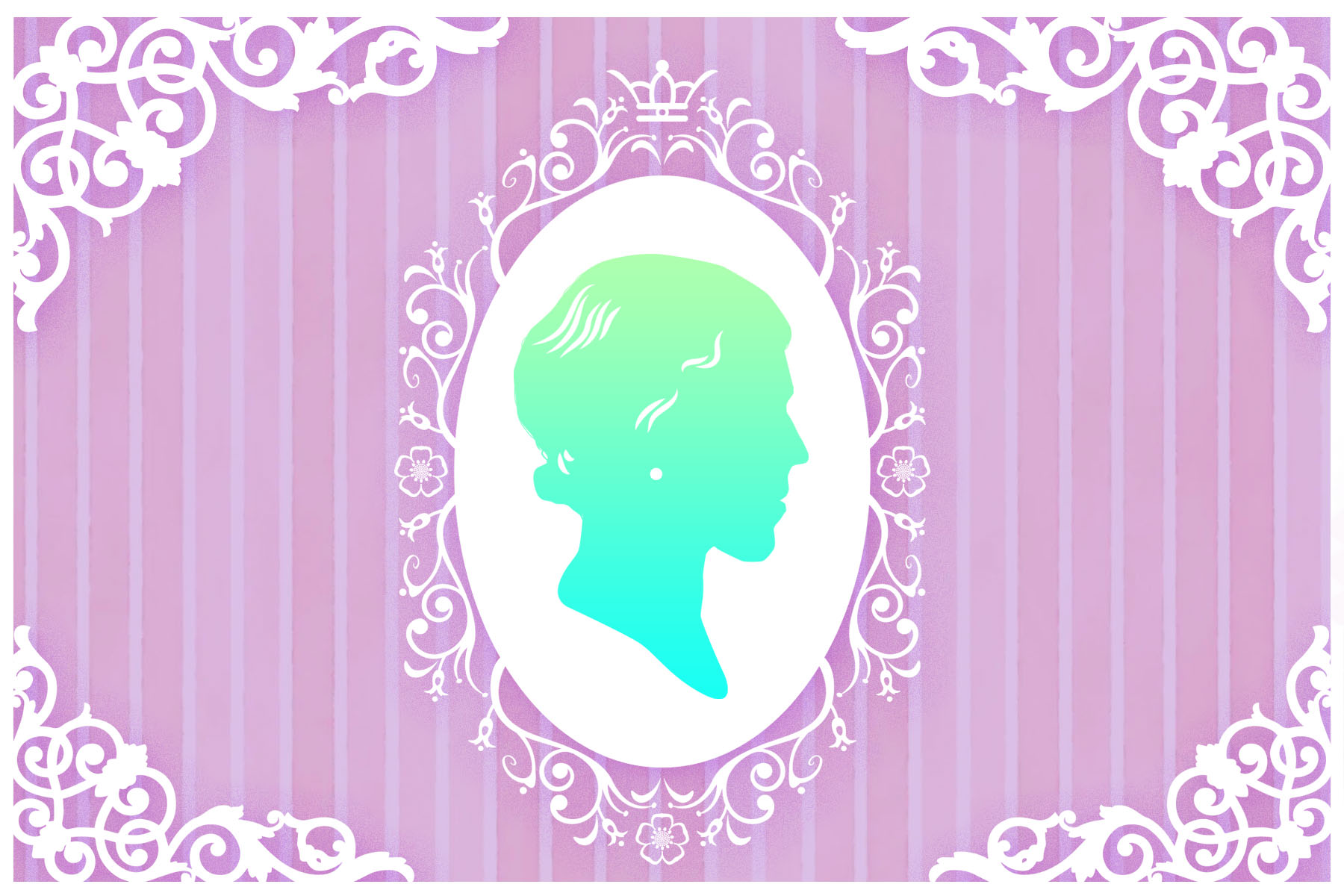 An illustration of a green cameo on a pink background