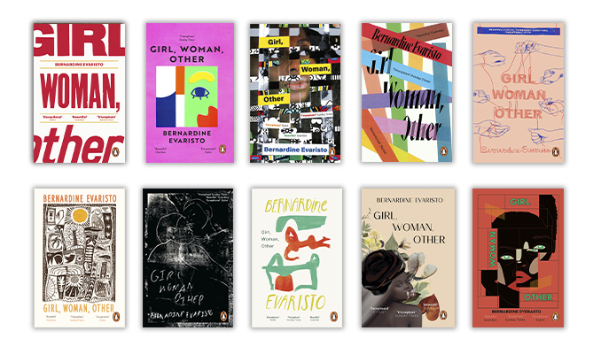 Shortlisted designs for the Penguin Cover Design Award 2022 with 'Girl, Woman, Other'