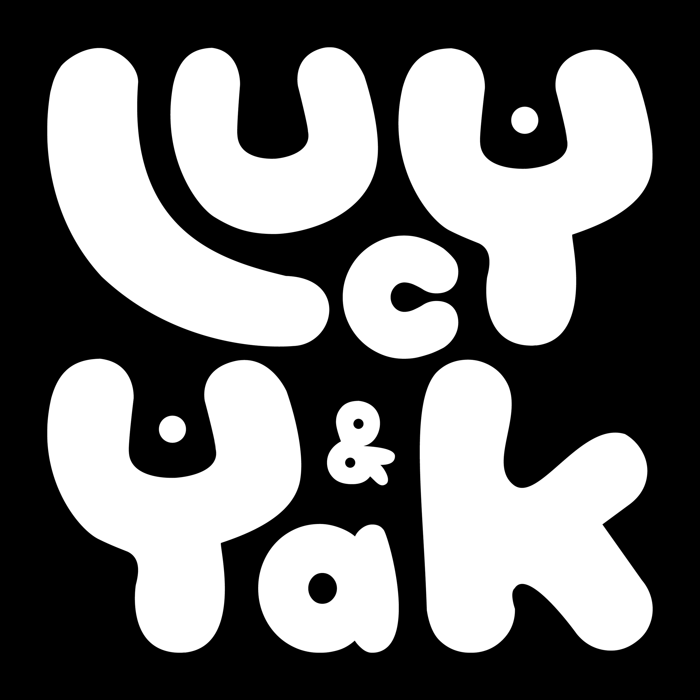 Lucy and Yak logo - white text on black background