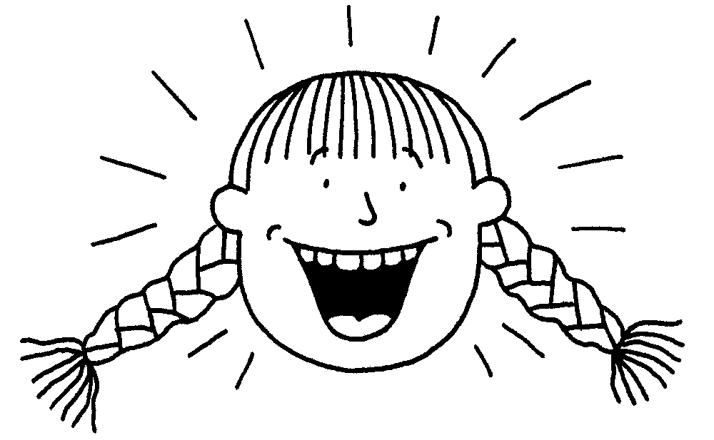 An illustration by Nick Sharratt from Sleepovers of the character Daisy. She has a huge smile and is wearing her hair in two plaits