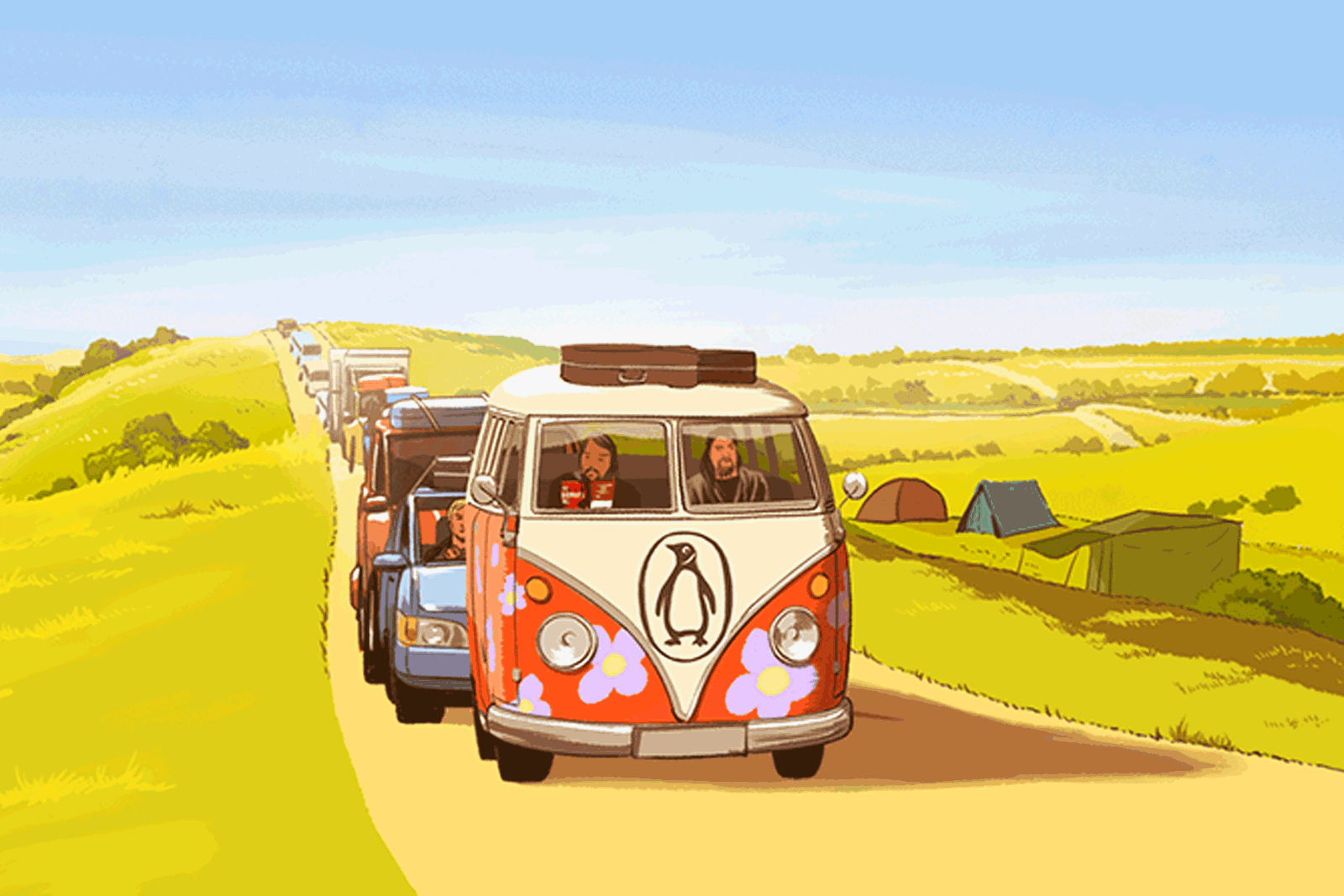 Campervan driving on a road