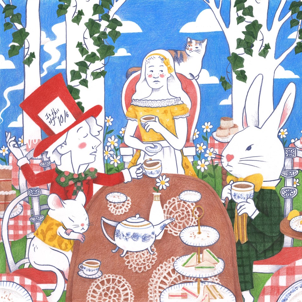 A reimagined illustration of Alice's Adventures in Wonderland by Olivia Daisy Coles