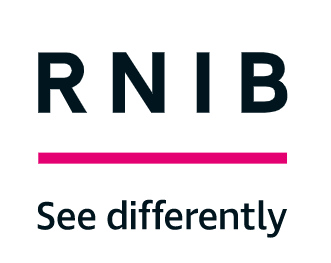Text logo reading RNIB: See differently 