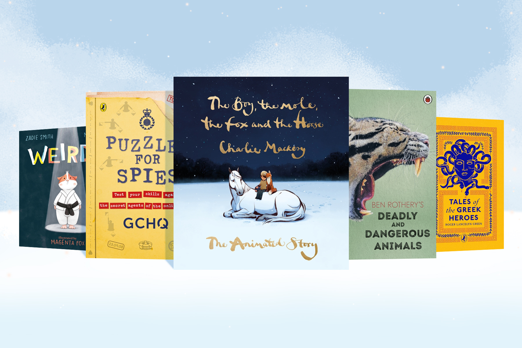 A selection of books against a wintry background