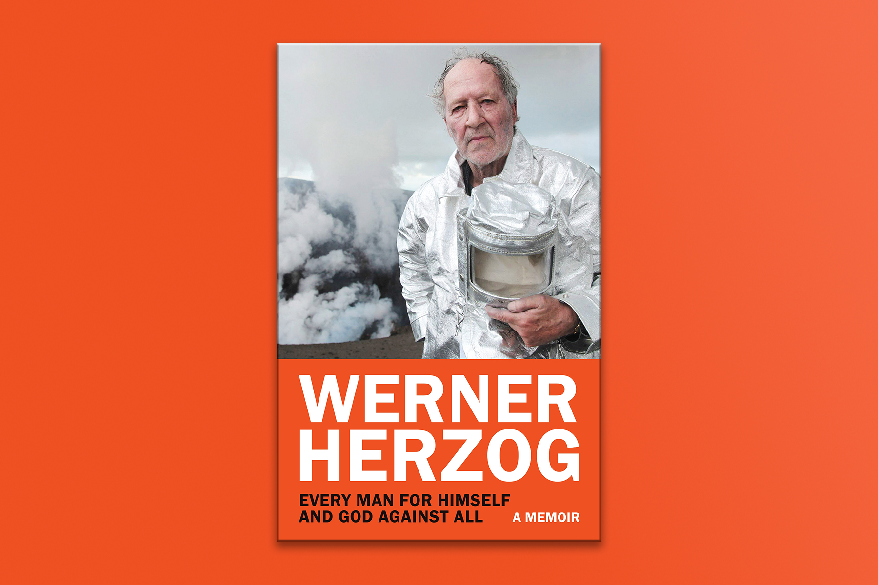 Book, Every Man for Himself and God Against All by Werner Herzog, against an orange background