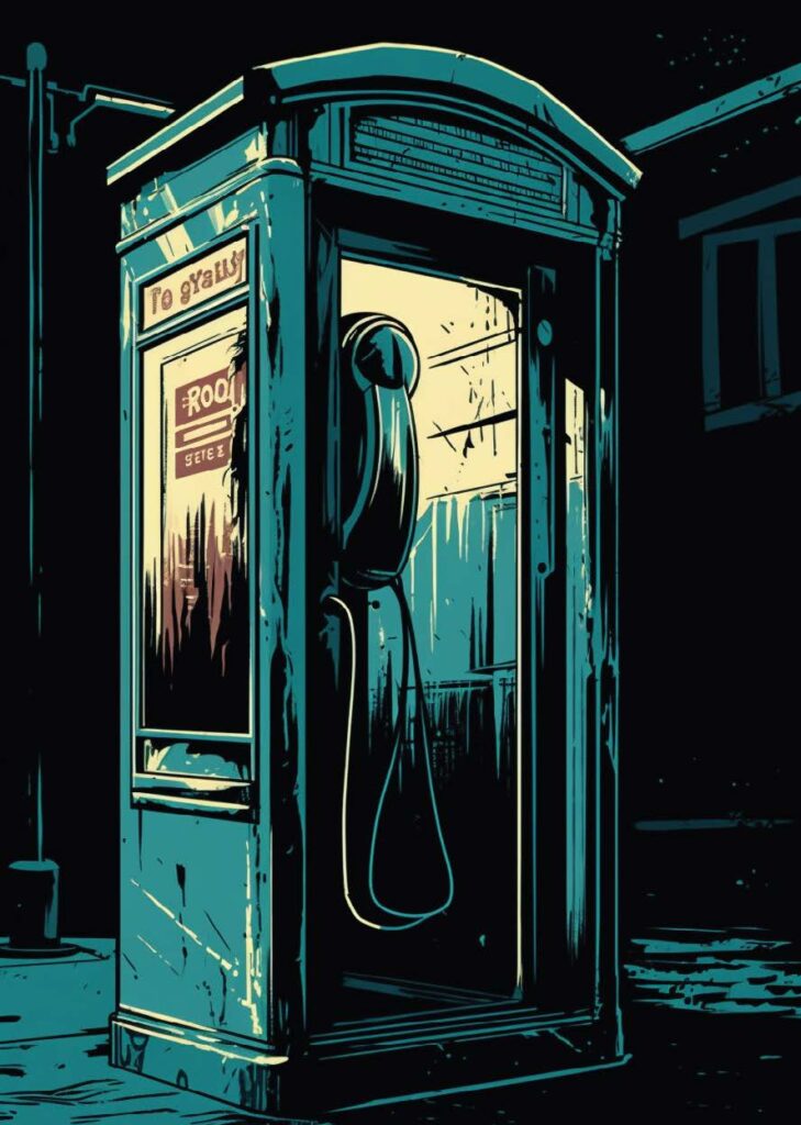 Comic book-style illustration of phone box