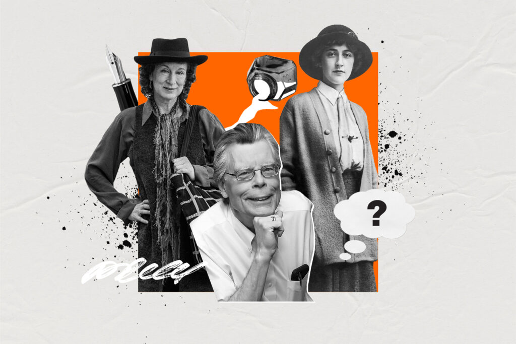 Image of authors on an orange and grey background