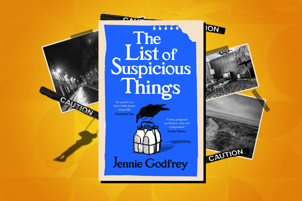 Book Jacket of The List of Suspicious Things against a yellow background